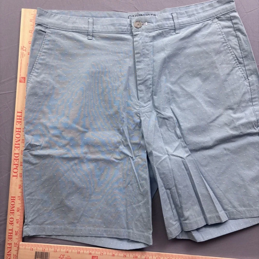 Calvin Klein Mens‎ Light Blue Micro Dot Chino Shorts W34 Stretch Cotton Blend